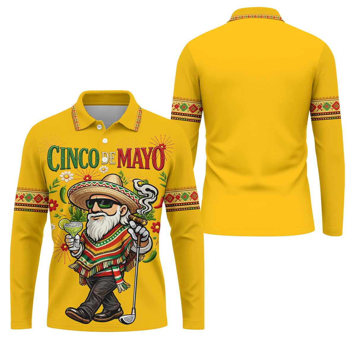 Margarita Man Cinco De Mayo Celebration Yellow Golf Shirt, Fiesta Theme Golf Shirts For Men