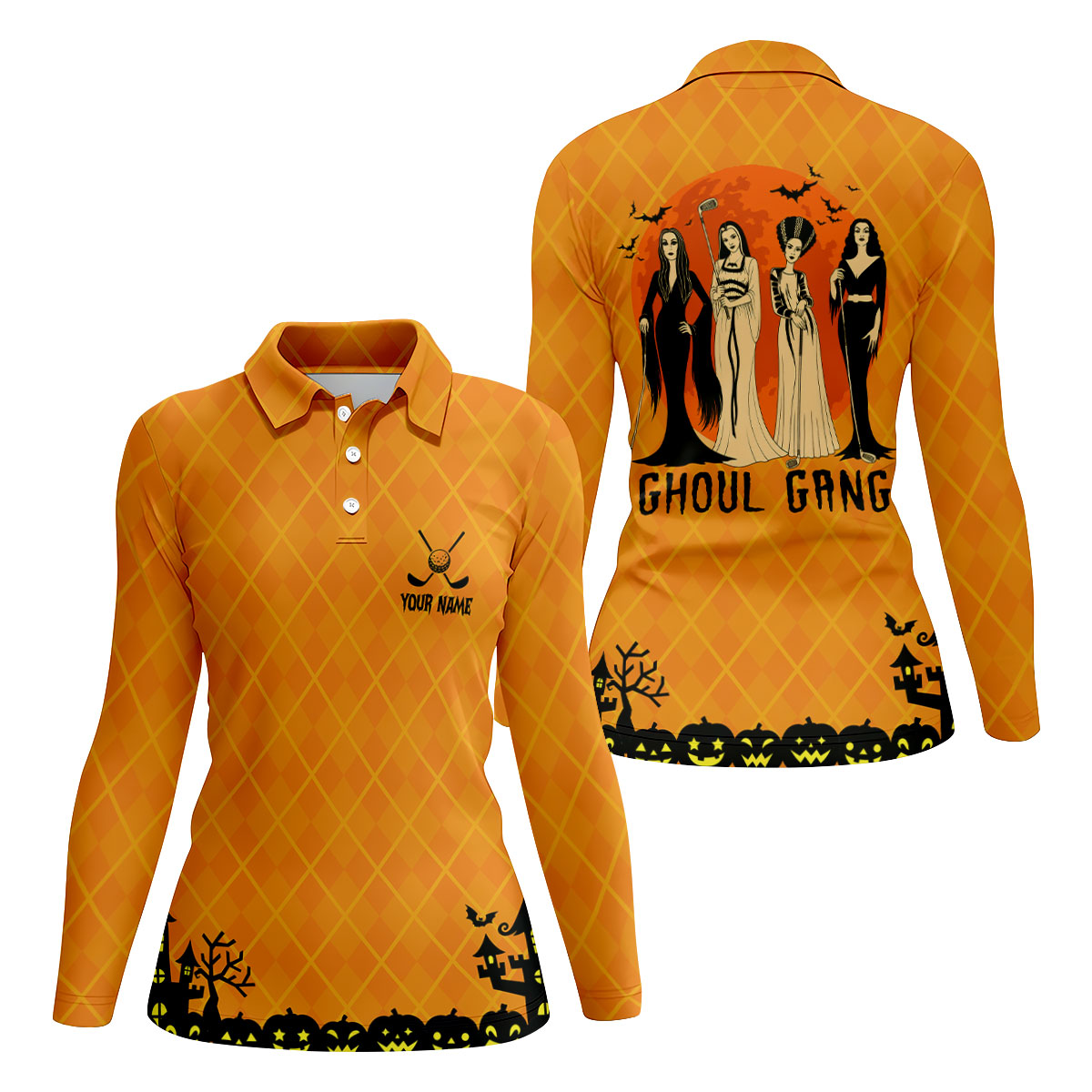 Custom Ghoul Gang Horror Character Halloween Polo Shirt, Womens Golf Tops, Ladies Golf Top