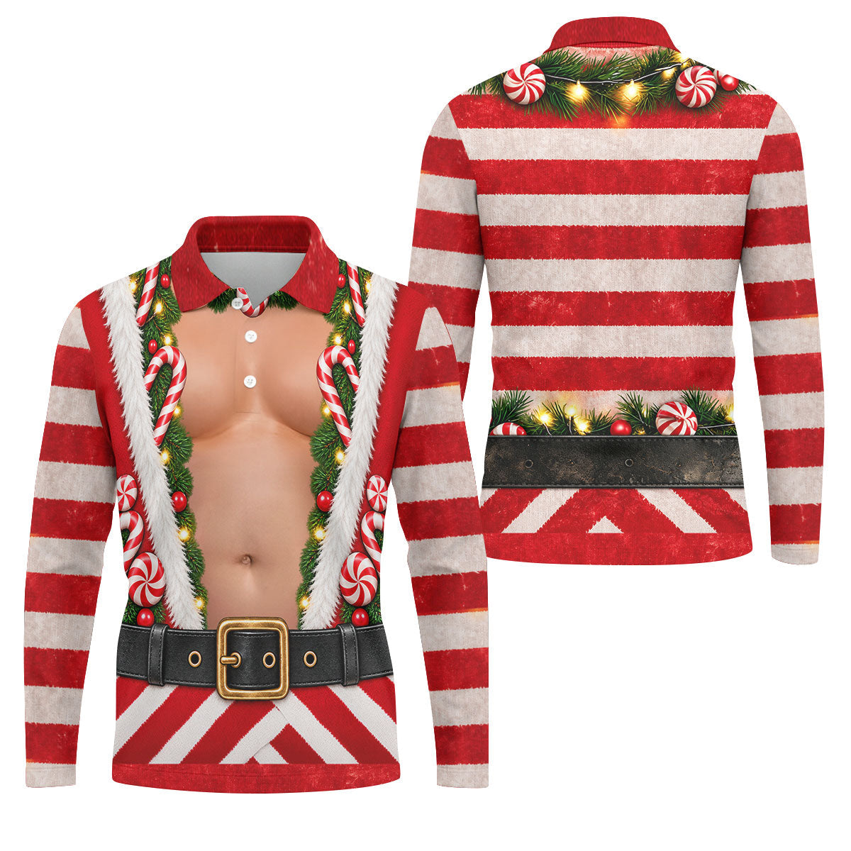 Christmas Candy Cane Santa Suit Polo Shirt, Mens Golf Shirts, Golf Apparel For Men