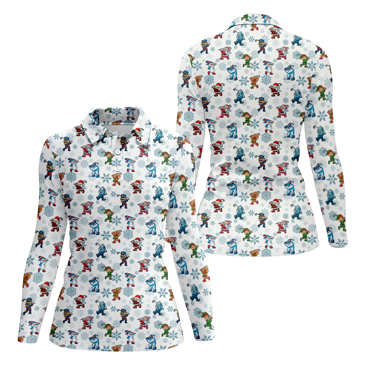 Funny Christmas Characters Golf Pose Fun Women's Golf Shirts, Christmas Golf Shirt, Ladies Golf Shirts