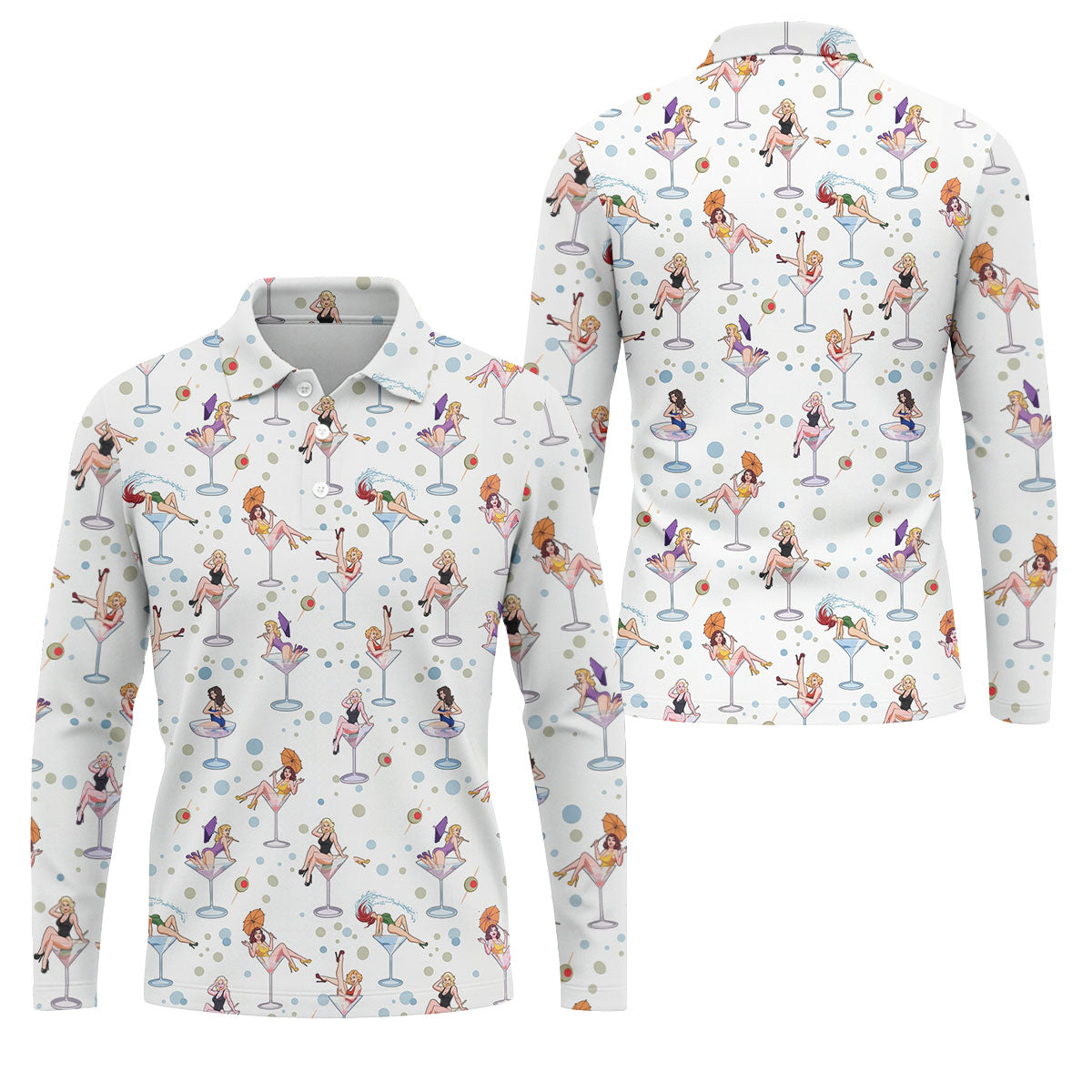 Retro Pin Up Martini Cocktail Hawaiian Golf Shirt, Golf Shirts For Men, Hawaiian Golf Shirt