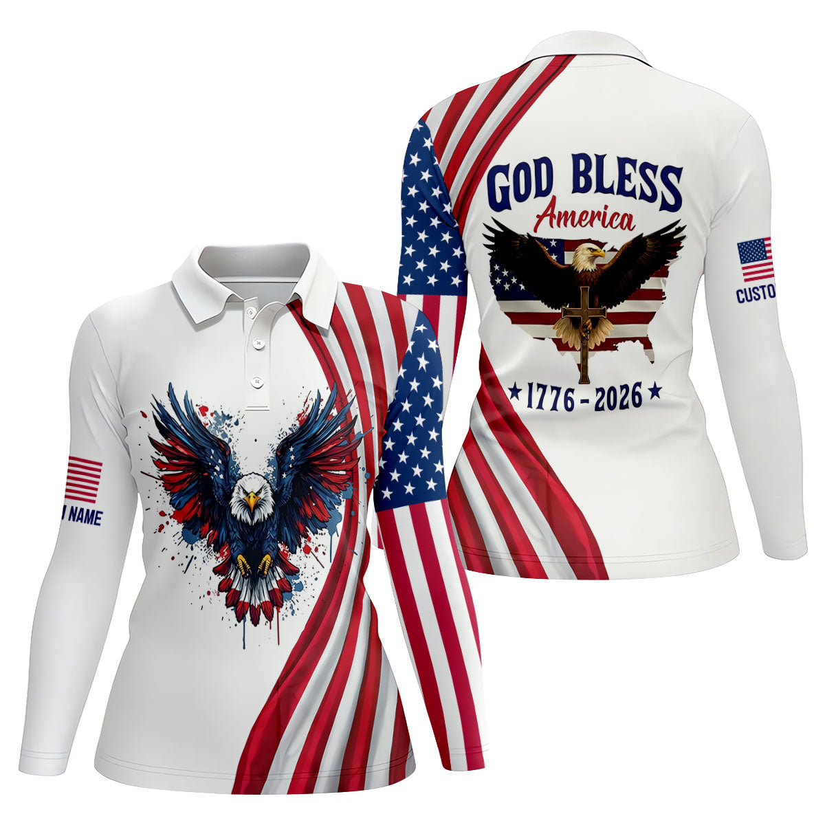 God Bless America 250 Years US Flag Golf Shirt, Patriotic 4th Of July Golf Shirt For Women