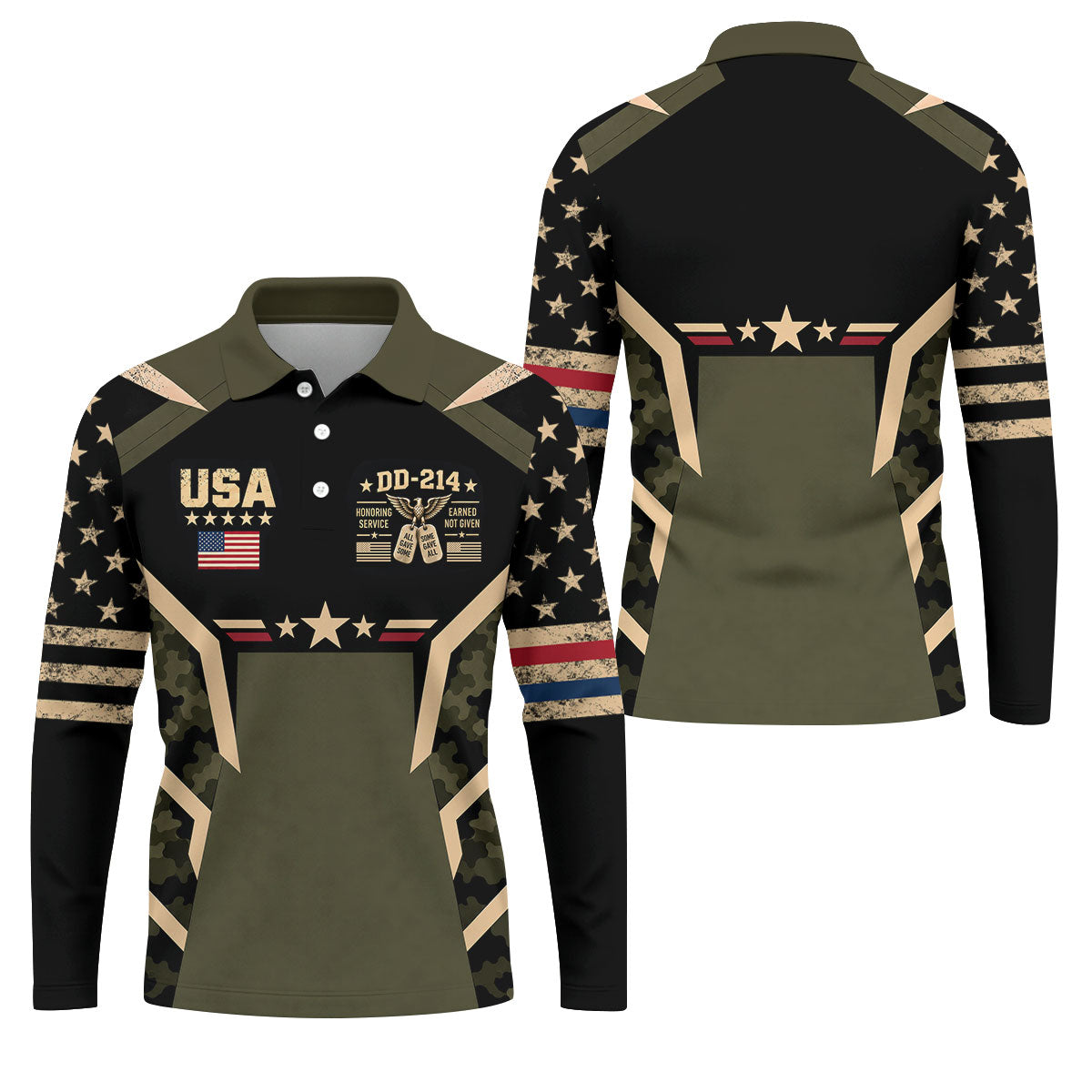 DD-214 USA Stars Camo Golf Polo Shirt, Veterans Day Shirt, Mens Golf Polo Shirts