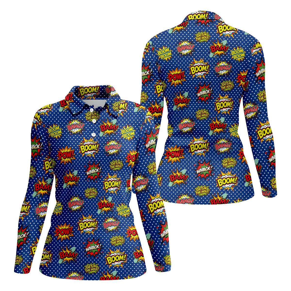 Funny Comic Pop Art Golf Shirt, Ladies Golf Shirts, Golf Tops For Women