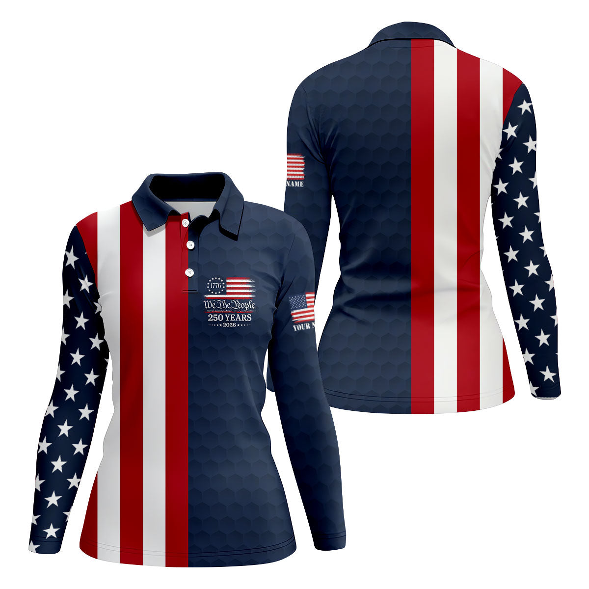 We The People Golf Ball Pattern 250 Years Patriotic 4th Of July US Flag Golf Shirt For Women