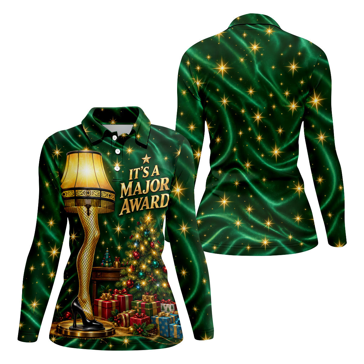 Major Award Leg Lamp Christmas Golf Polo Shirt, Women Golf Shirts, Christmas Golf Shirt
