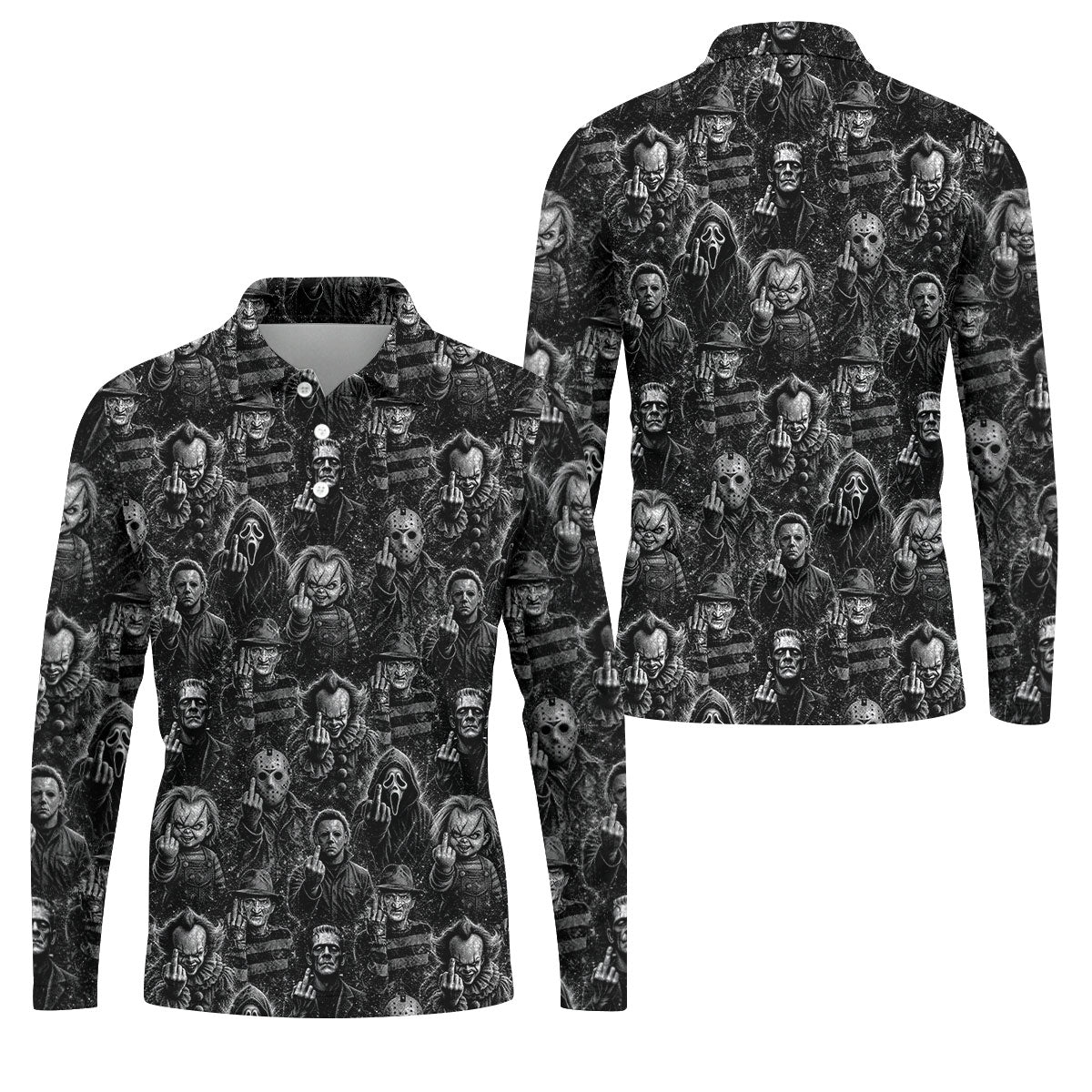 Horror Character Villains Pattern Golf Polo Shirt, Men's Golf Shirt, Hawaiian Golf Shirt