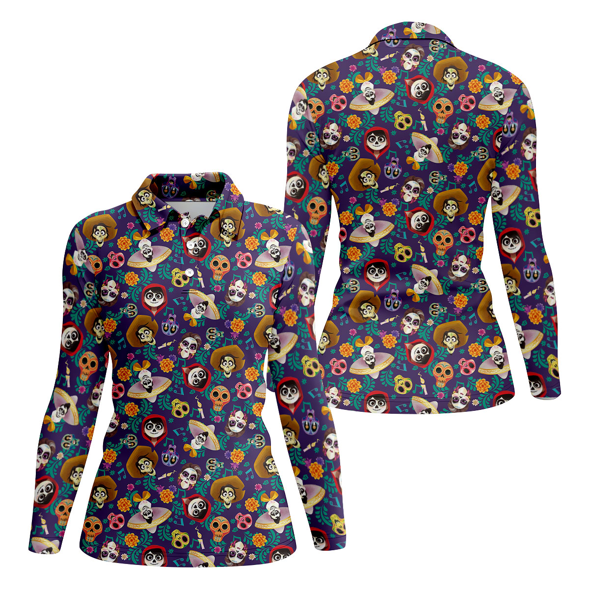 Day Of The Dead Sugar Skull Halloween Golf Polo Shirt, Golf Tops For Women, Ladies Golf Top