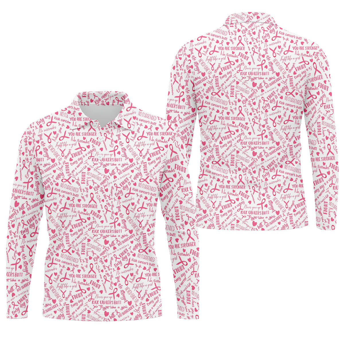 Never Give Up Breast Cancer Quote Polo Shirt, Men's Golf Shirt, Mens Golf Apparel