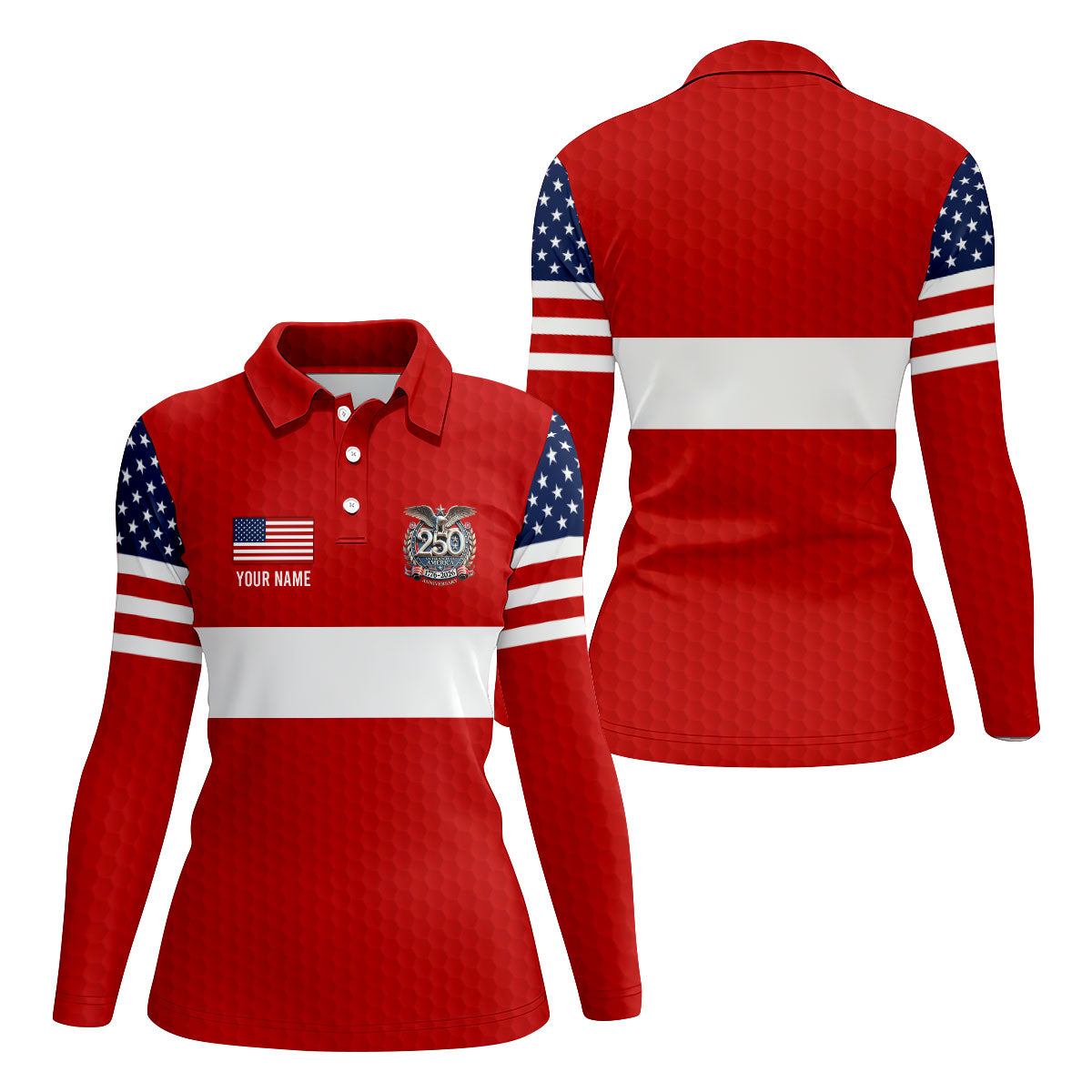 250 Years Red White Blue Stars And Stripes Golf Shirt, Patriotic 4th Of July Golf Shirt For Women