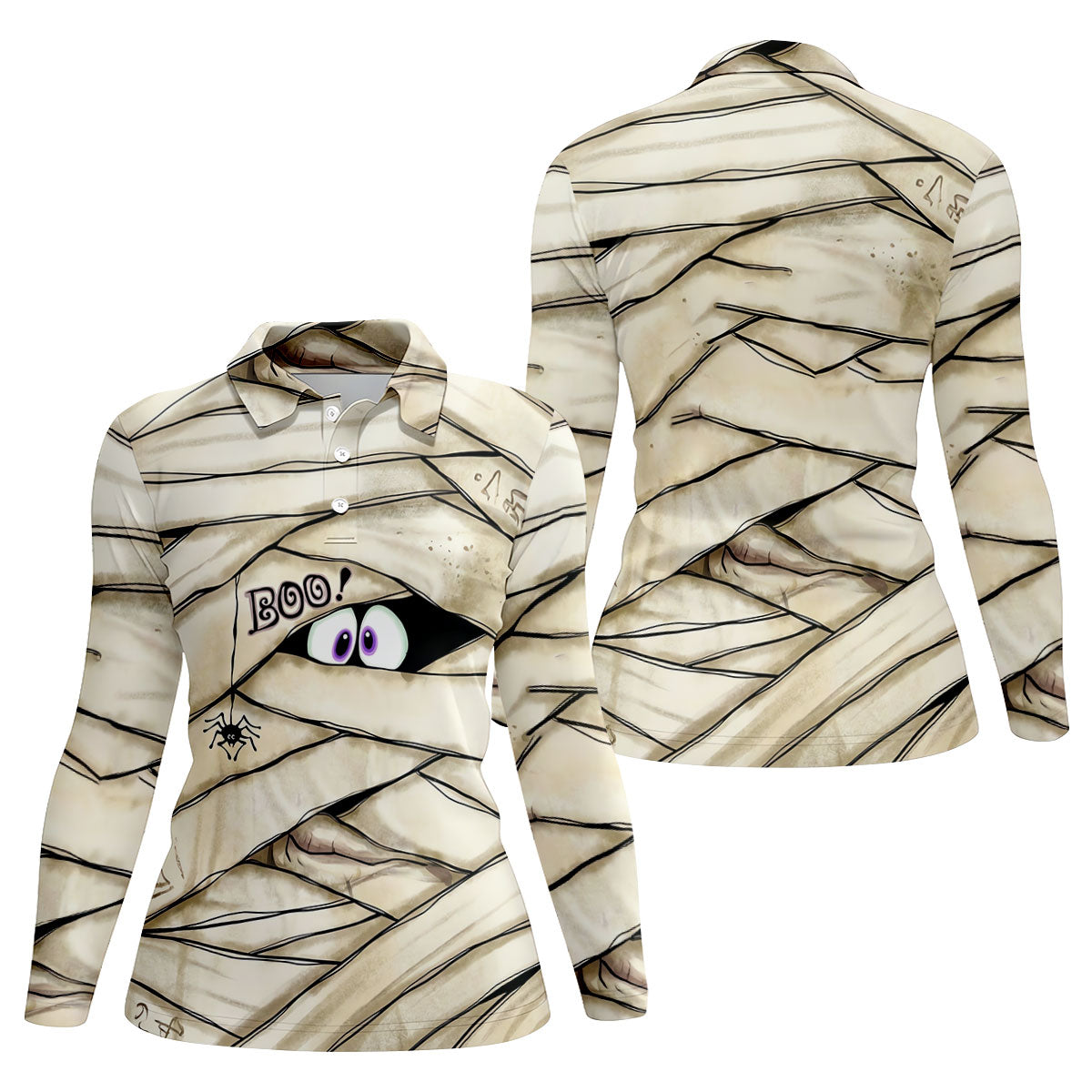 Cute Mummy Peeking Eyes BOO Halloween Golf Polo Shirt, Womens Golf Polo, Ladies Golf Shirts