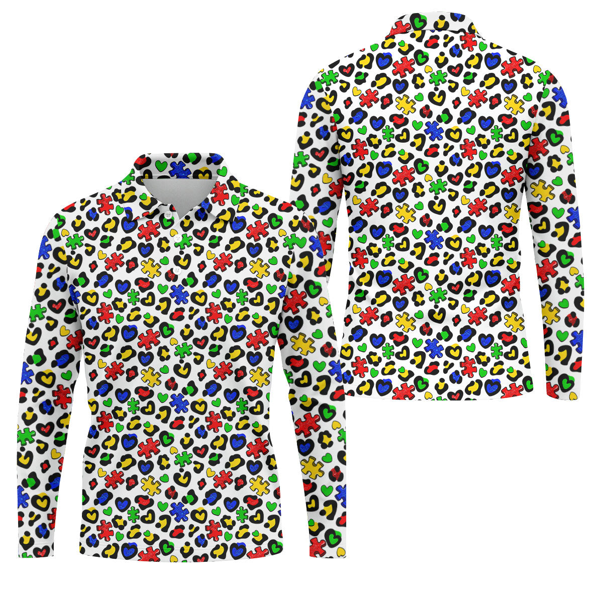 Autism Awareness Color Leopard Pattern White Golf Shirt, Golf Tops For Men, Polo Shirts For Men, Golf Shirts For Men