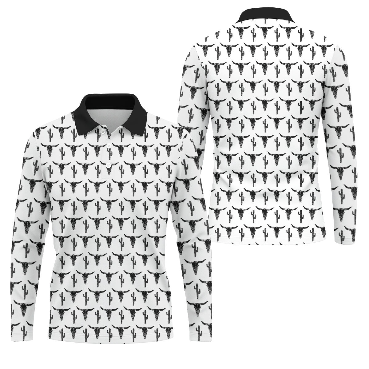 Longhorn Cow Skull Western Theme White Golf Tops For Men, Polo Shirts For Men, Golf Shirts For Men
