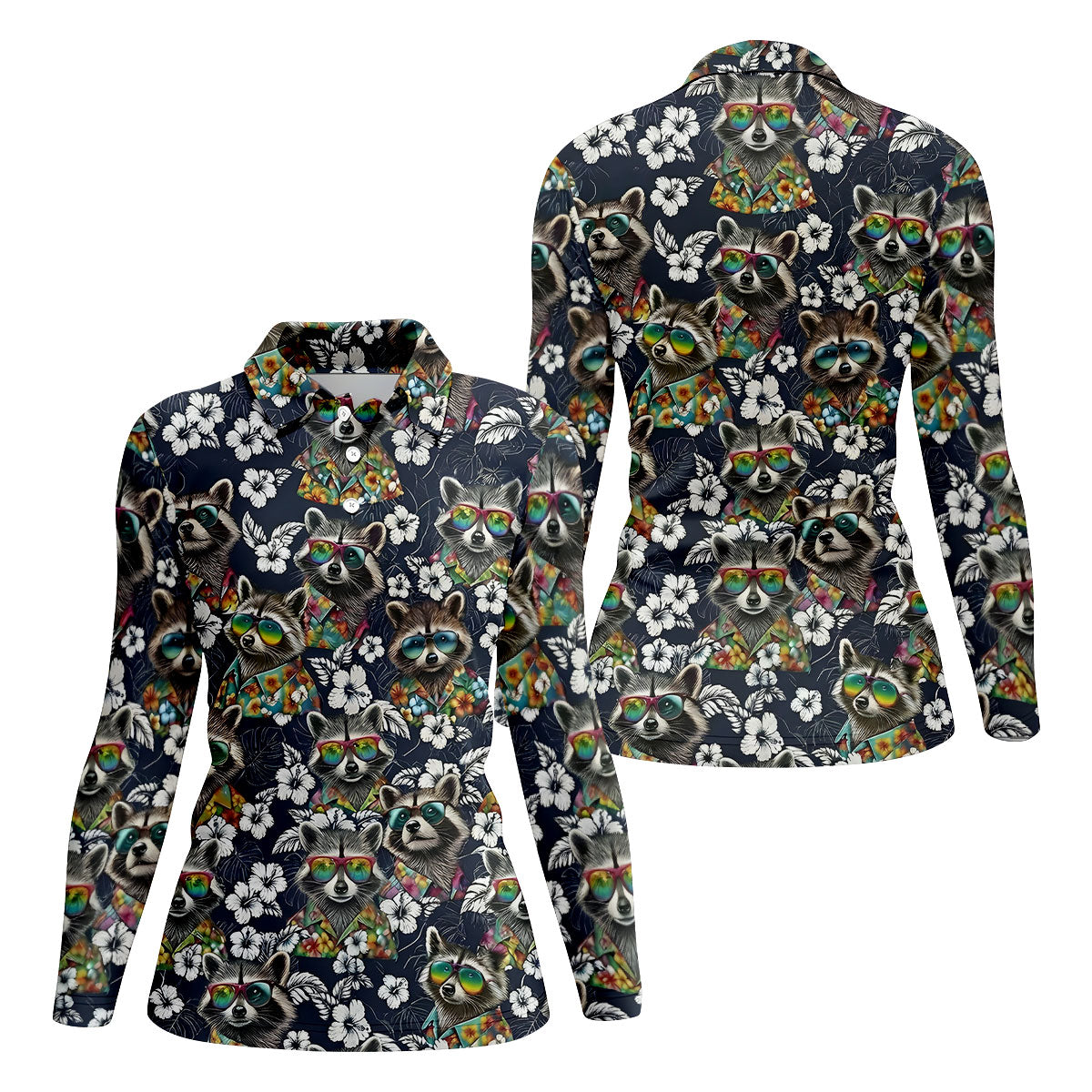 Raccoon Sunglasses Floral Tropical Hawaiian Shirt, Shirt For Women, Tropical Button Up Shirt