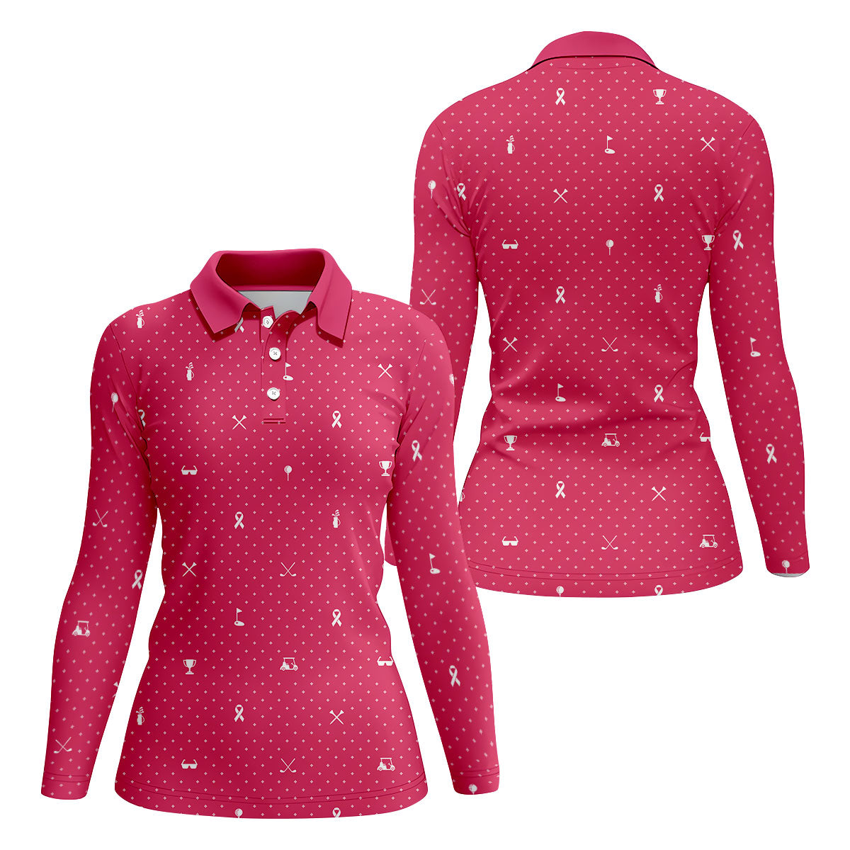 Pink Ribbon Golf Pattern Breast Cancer Polo Shirt, Golf Polo For Women, Ladies Golf Shirts