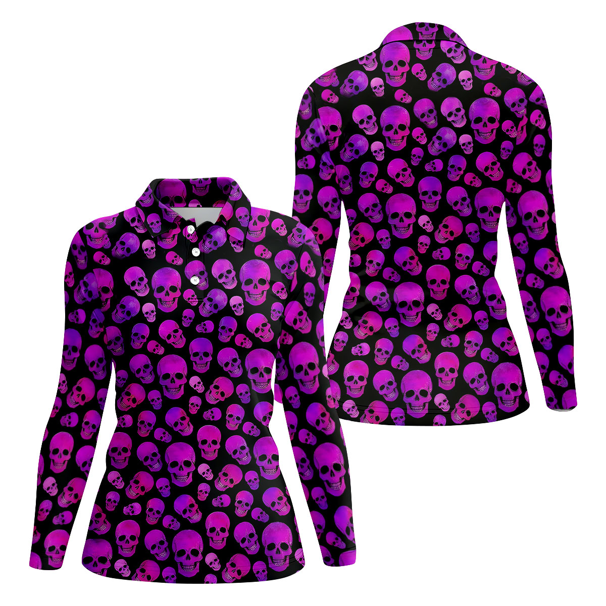 Purple Skull Gothic Pattern Hawaiian Golf Shirt, Women’s Golf Polo, Printed Golf Shirt