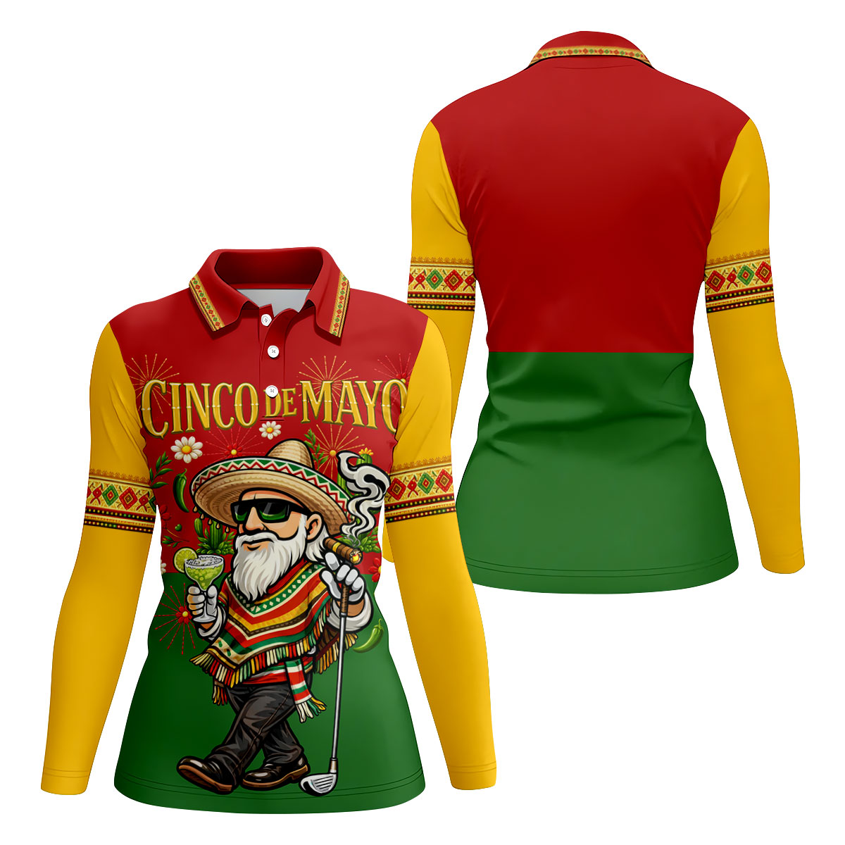 Margarita Man Cinco De Mayo Celebration Red Yellow Green Golf Shirt, Fiesta Theme Golf Shirt For Women