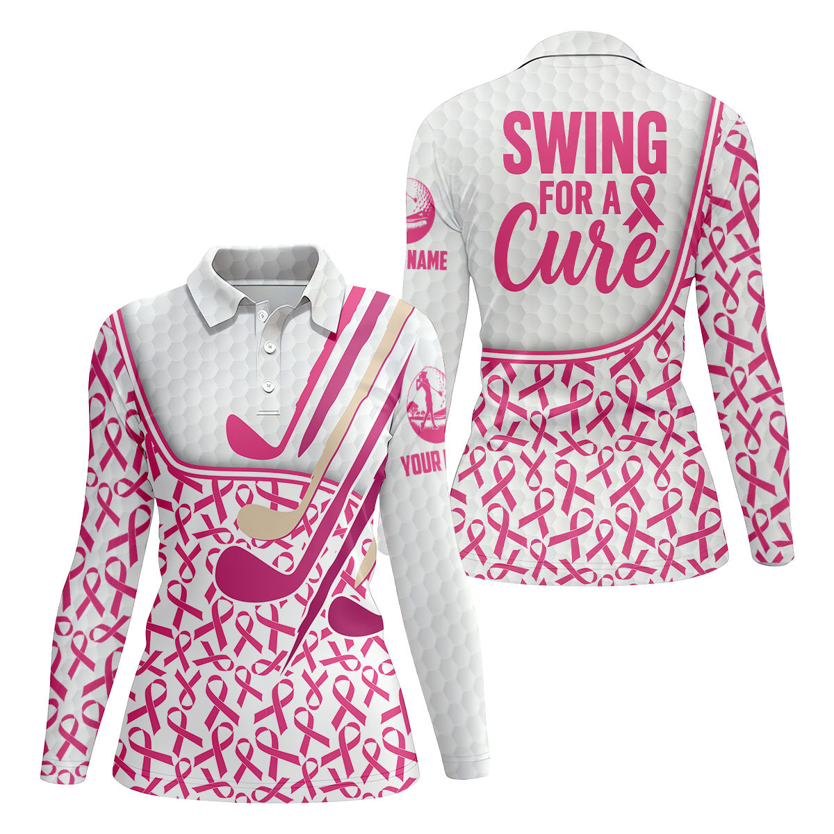Custom Pink Ribbon Golf Club Breast Cancer Polo Shirt, Women’s Golf Polo, Ladies Golf Top