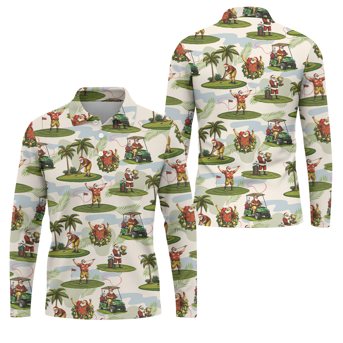 Santa Claus Golf Christmas Pattern Polo Shirt, Mens Golf Polo, Christmas Golf Shirt