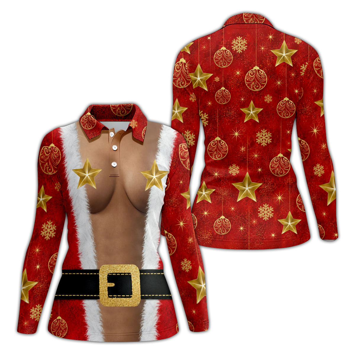 Christmas Santa Suit Gold Stars Polo Shirt, Women’s Golf Polo, Golf Tops For Women