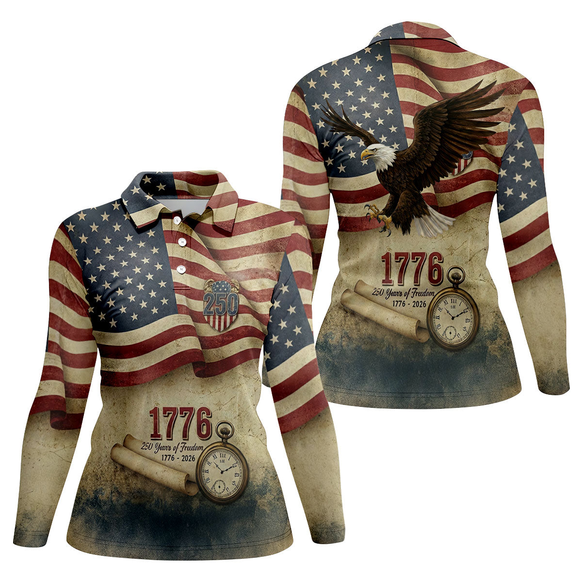 250 Years Of Freedom Vintage Golf Shirt, 4th Of July Patriotic Golf Shirt For Women