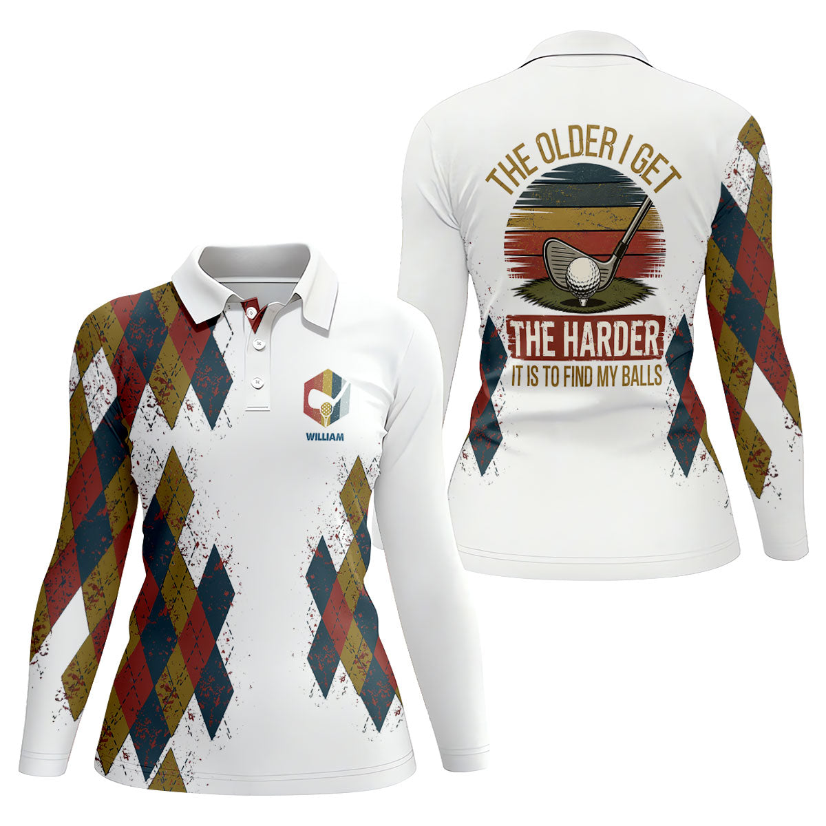 Personalized Vintage Argyle Golf Polo Shirt, Ladies Golf Shirts, Performance Golf Shirt