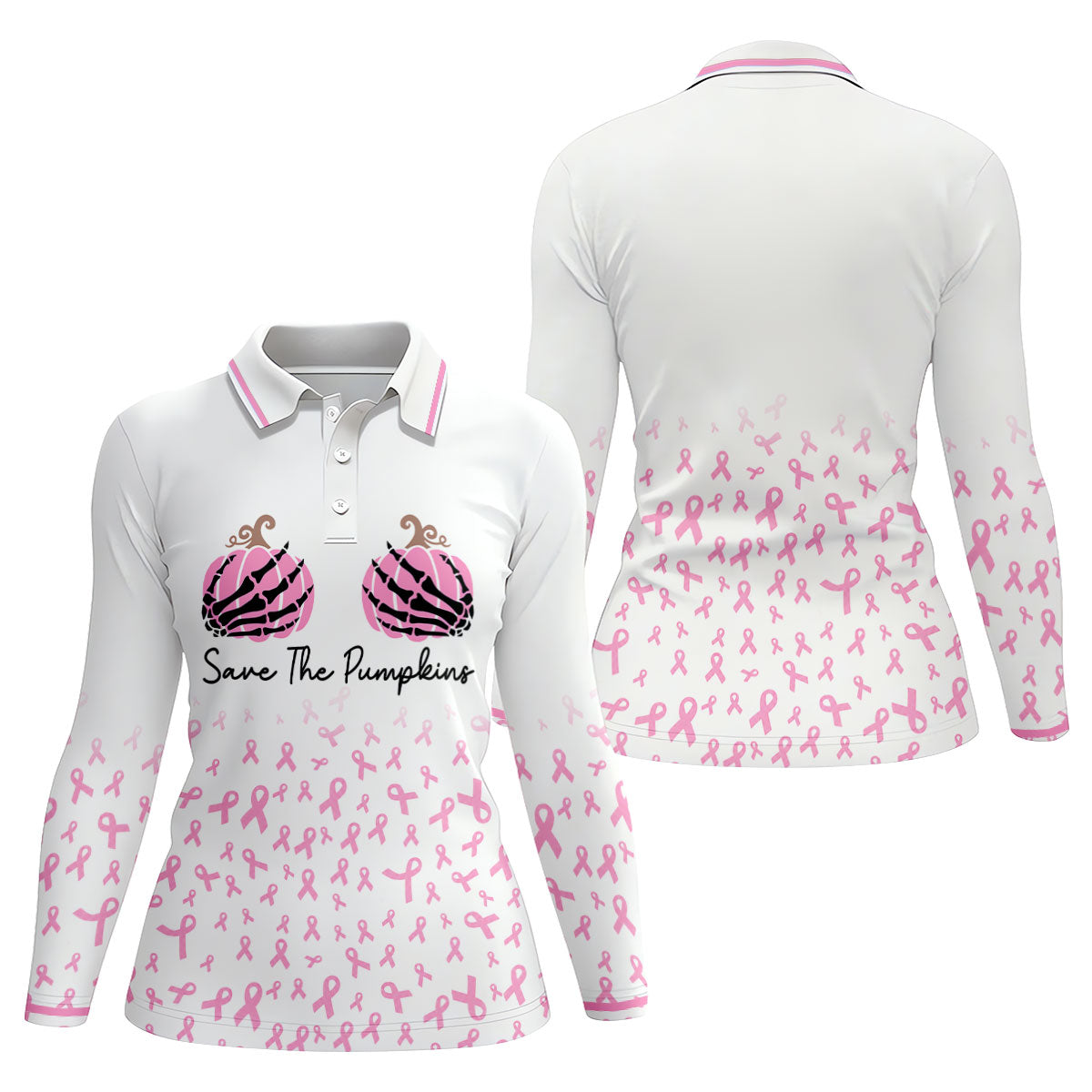 Save The Pumpkins Breast Cancer Polo Shirt, Golf Tops For Women, Women’s Golf Apparel