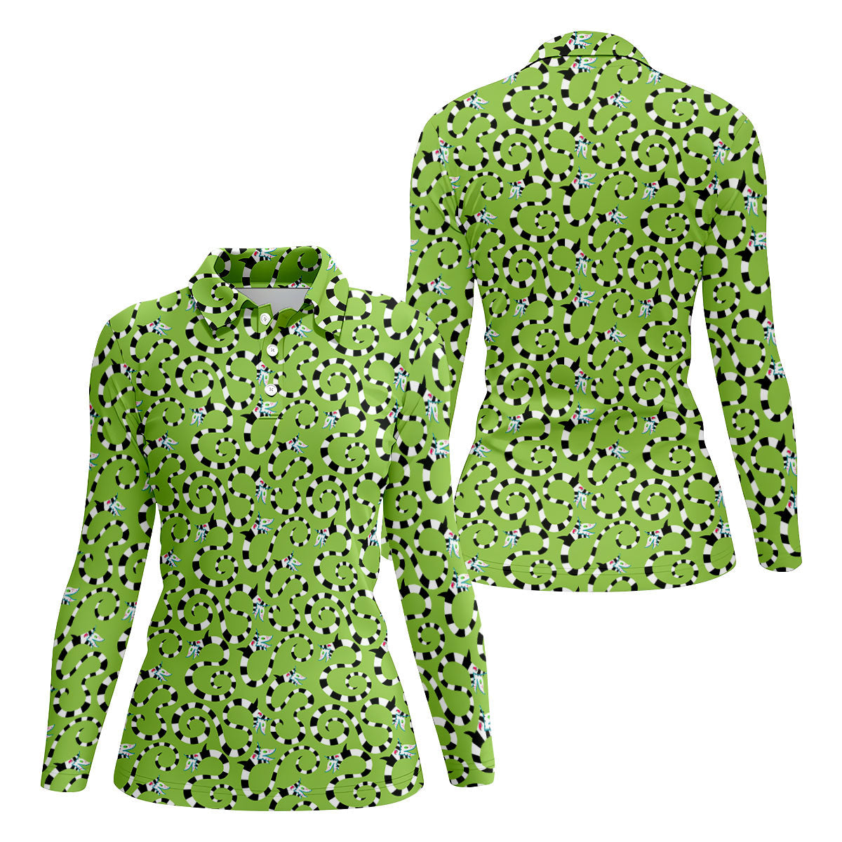 Striped Horror Creature Golf Polo Shirt, Golf Shirts For Women, Halloween Tops For Women