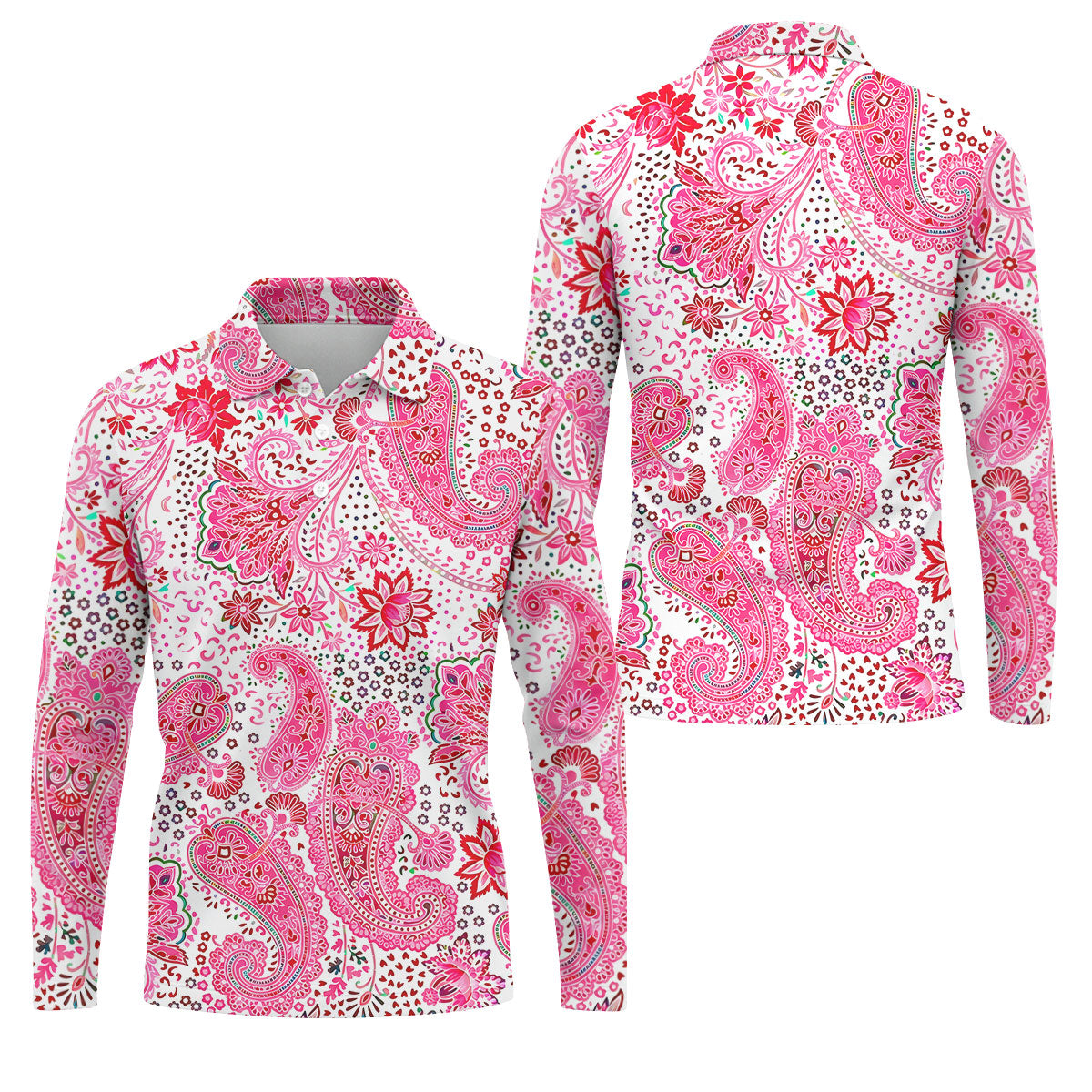 Pink Paisley Floral Pattern Golf Shirt, Mens Golf Shirts, Hawaiian Golf Shirt, Golf Apparel For Men