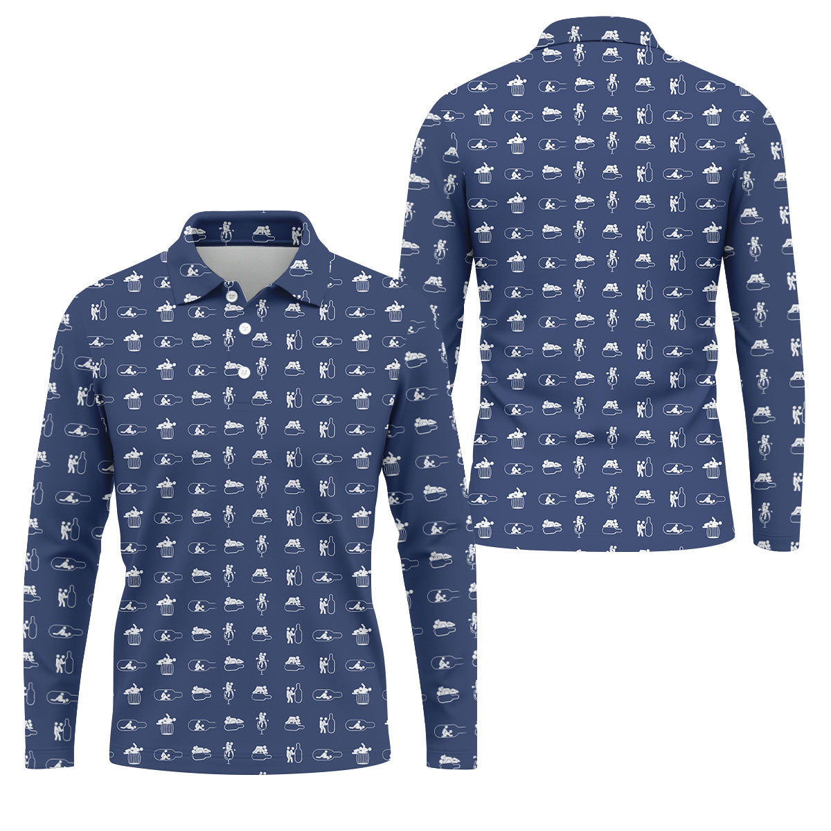 Navy Funny Adult Drinking Pattern Golf Polo Shirt, Men's Golf Shirt, Mens Golf Shirts