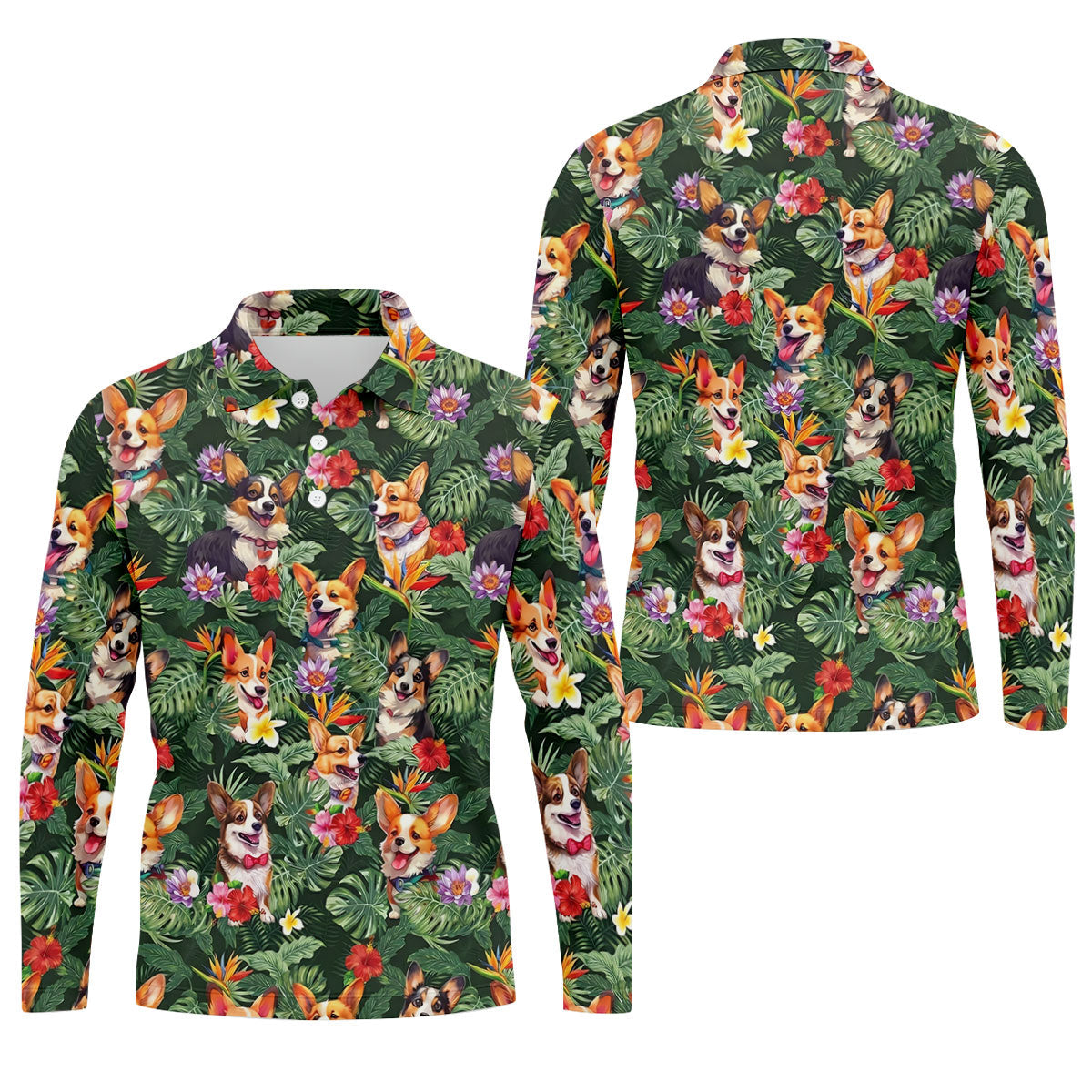Tropical Corgi Dog Hawaiian Golf Polo Shirt, Hawaiian Golf Shirt, Golf Shirts For Men
