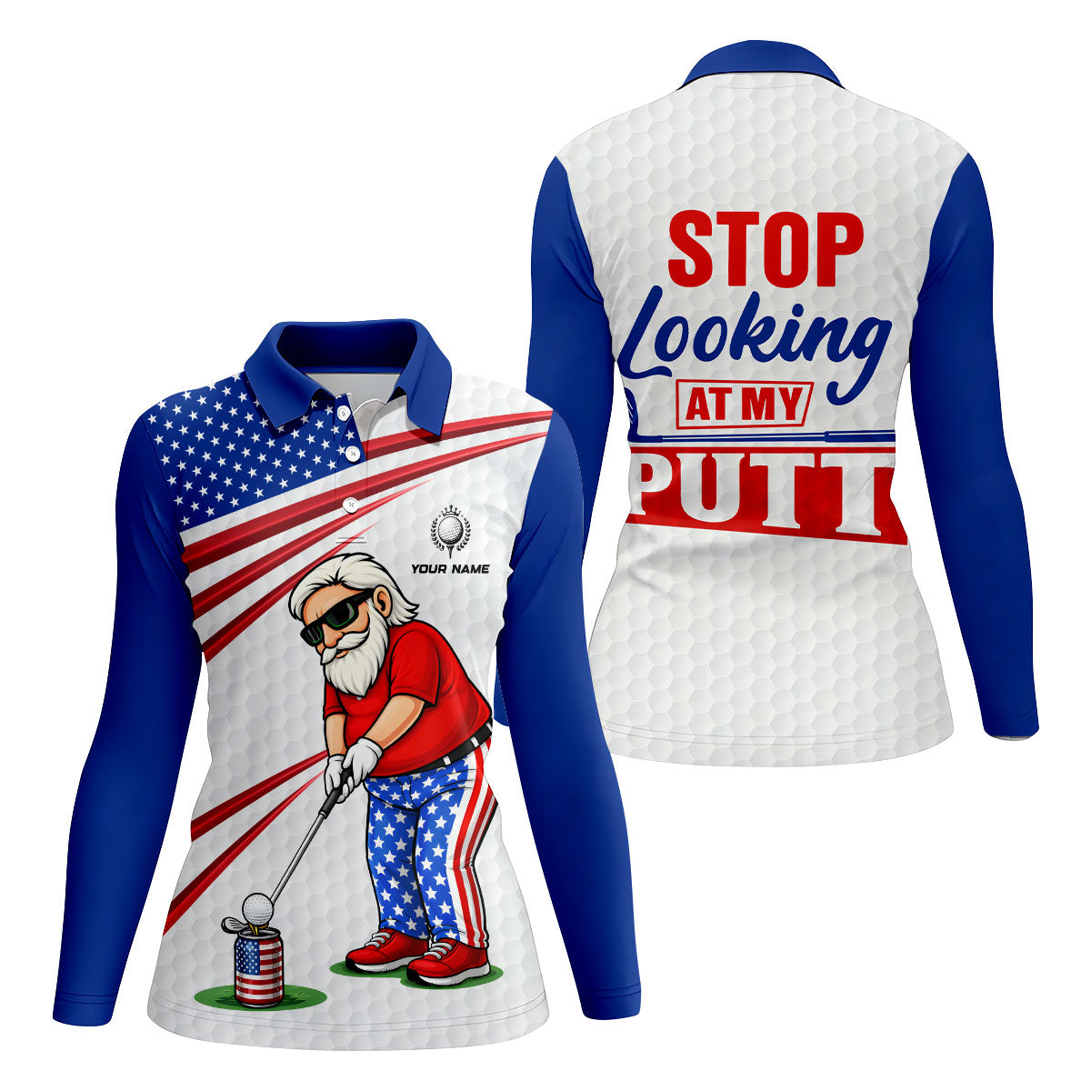 Stop Looking At My Putt Golf Ball Pattern 250 Years Patriotic 4th Of July Golf Shirt For Women