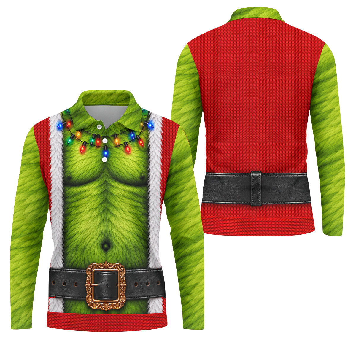 Green Furry Christmas Lights Golf Polo Shirt, Christmas Golf Shirt, Mens Golf Apparel