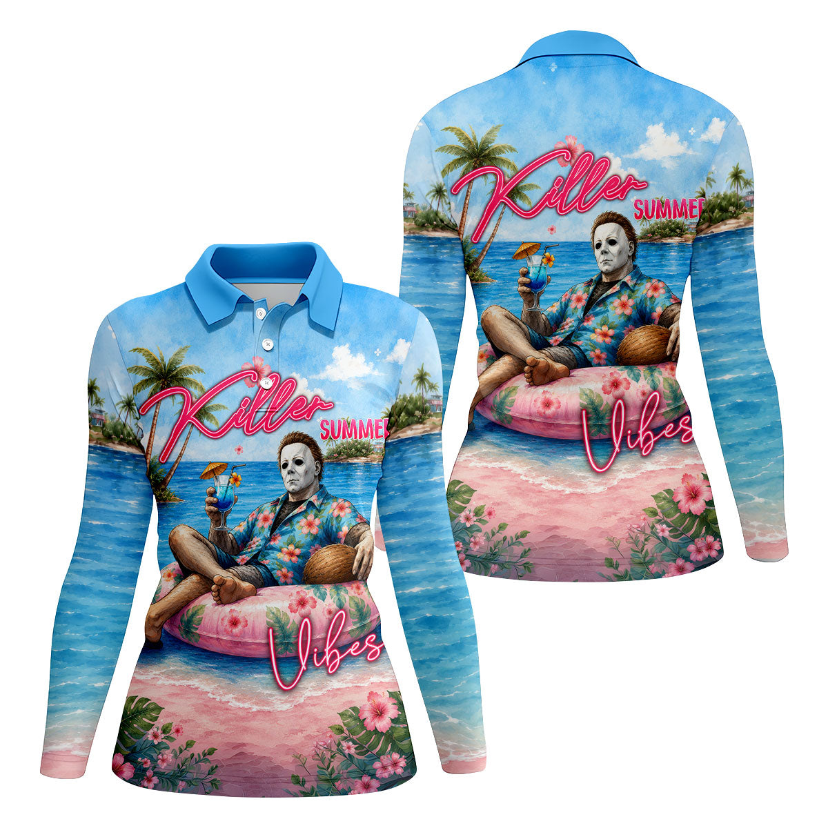 Killer Summer Vibes Tropical Slasher Golf Polo Shirt, Women's Golf Polo, Ladies Golf Tops