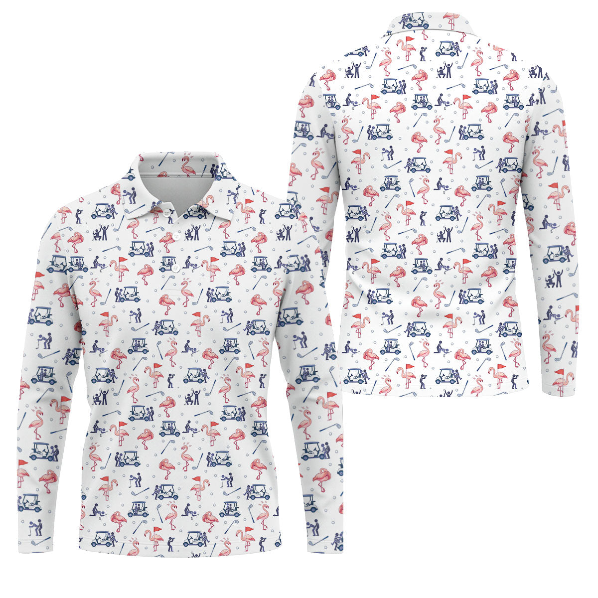 Flamingo Funny Golf Pattern Polo Shirt, Men's Golf Shirt, Golf Apparel For Men