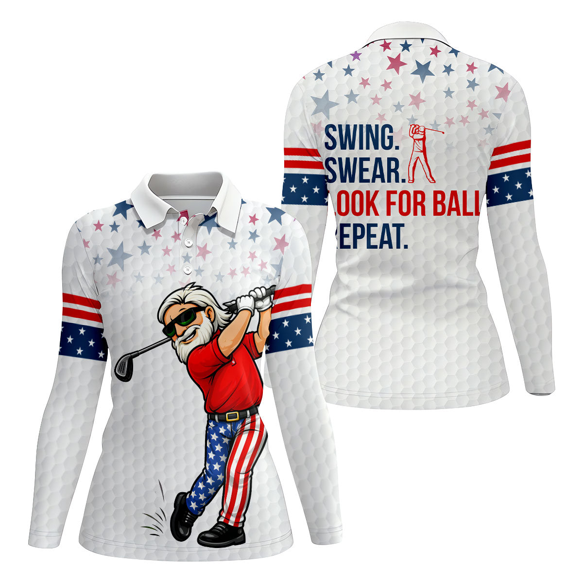 Swing Swear Look For Ball Repeat 250 Years Patriotic 4th Of July Funny Golf Shirt For Women