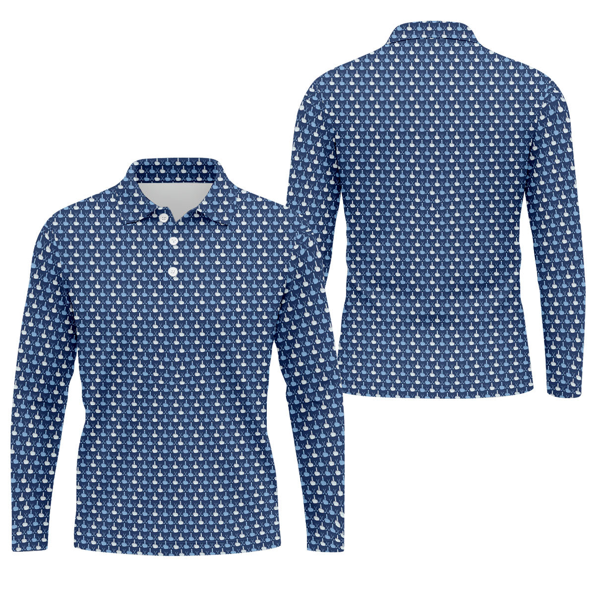 Blue Funny Middle Finger Golf Pattern Polo Shirt, Golf Polo Shirts For Men, Mens Golf Apparel