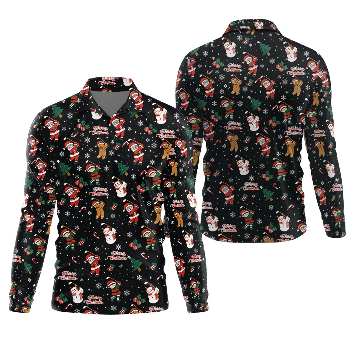 Merry Xmas Santa Gingerbread Snowman Golf Tops For Men, Christmas Golf Shirt, Fun Golf Shirts For Men