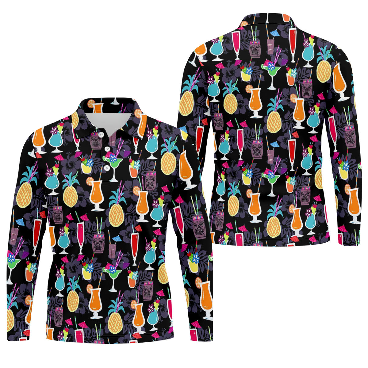 Tropical Drinks Dark Floral Cinco De Mayo Celebration Fiesta Themed Golf Tops For Men, Golf Shirts For Men