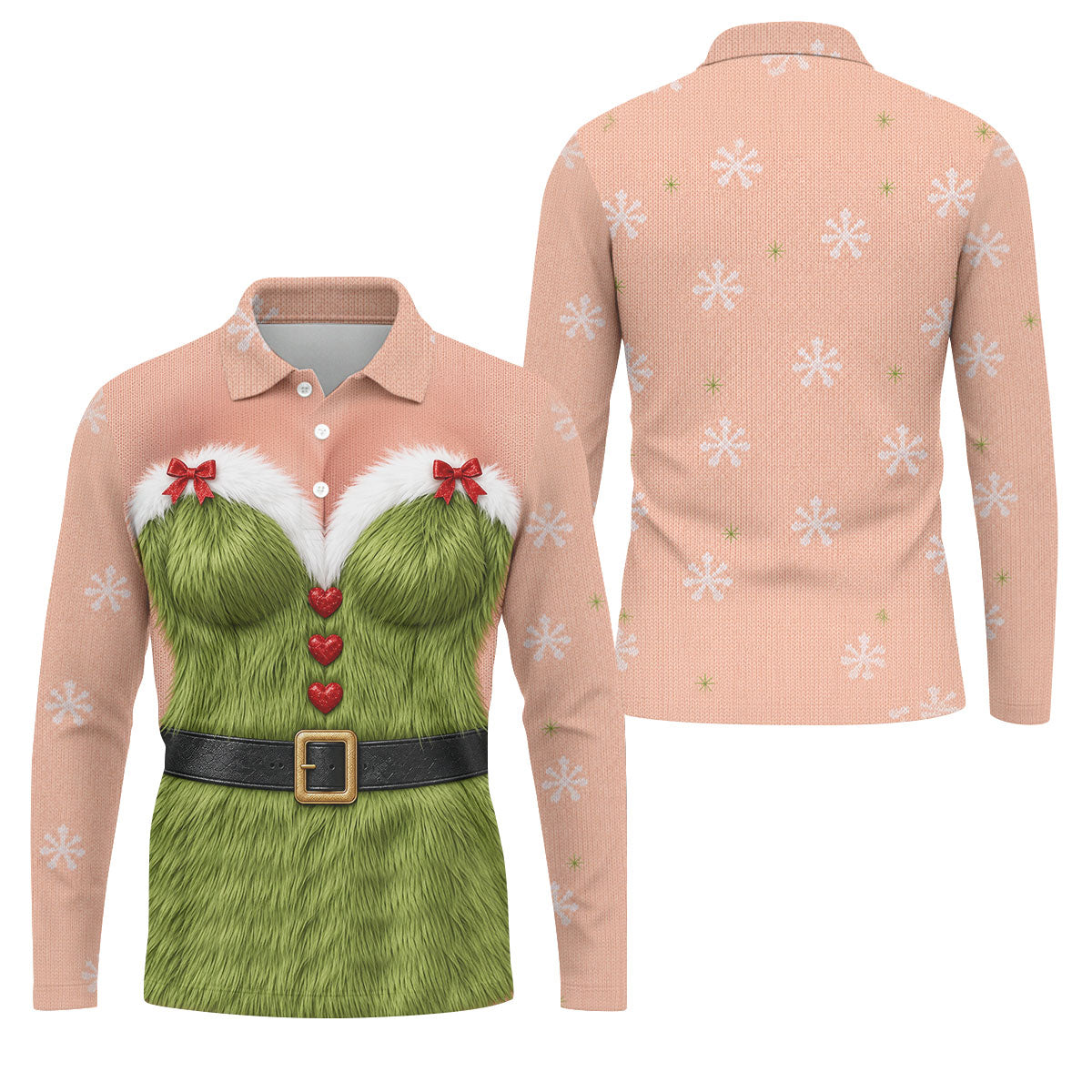 Funny Green Furry Christmas Costume Polo Shirt, Mens Golf Polo, Golf Apparel For Men
