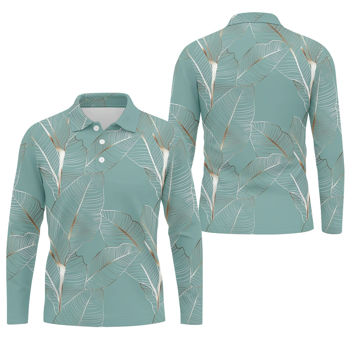 Tropical Leaves Blue Grey Golf Shirt, Summer Hawaiian Golf Shirt, Golf Shirts For Men