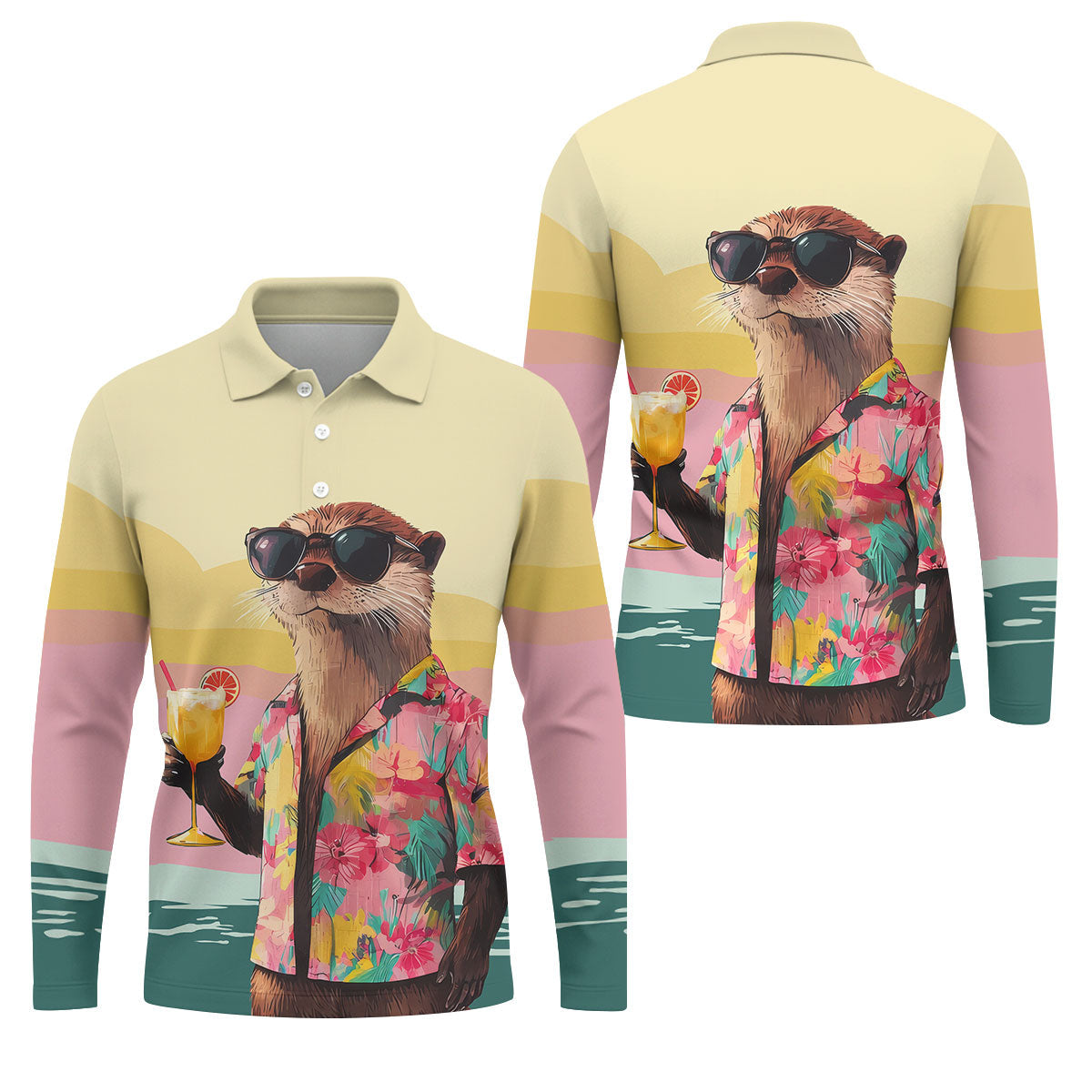 Funny Otter Tropical Theme Hawaiian Golf Shirt, Polo Shirts For Men, Golfing Apparel