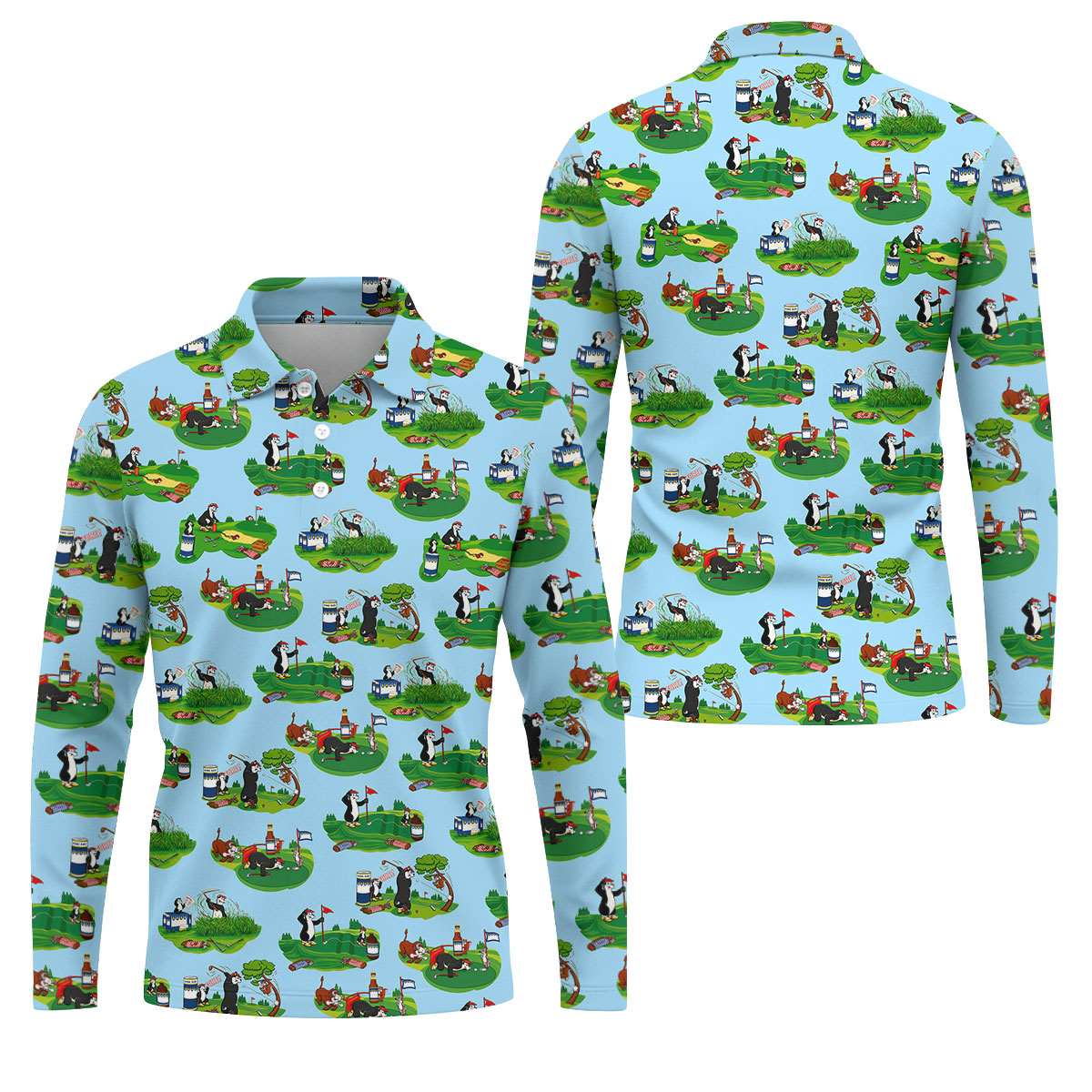 Funny Golf Gopher Cartoon Pattern Golf Polo Shirt, Men's Golf Shirt, Golf Apparel For Men