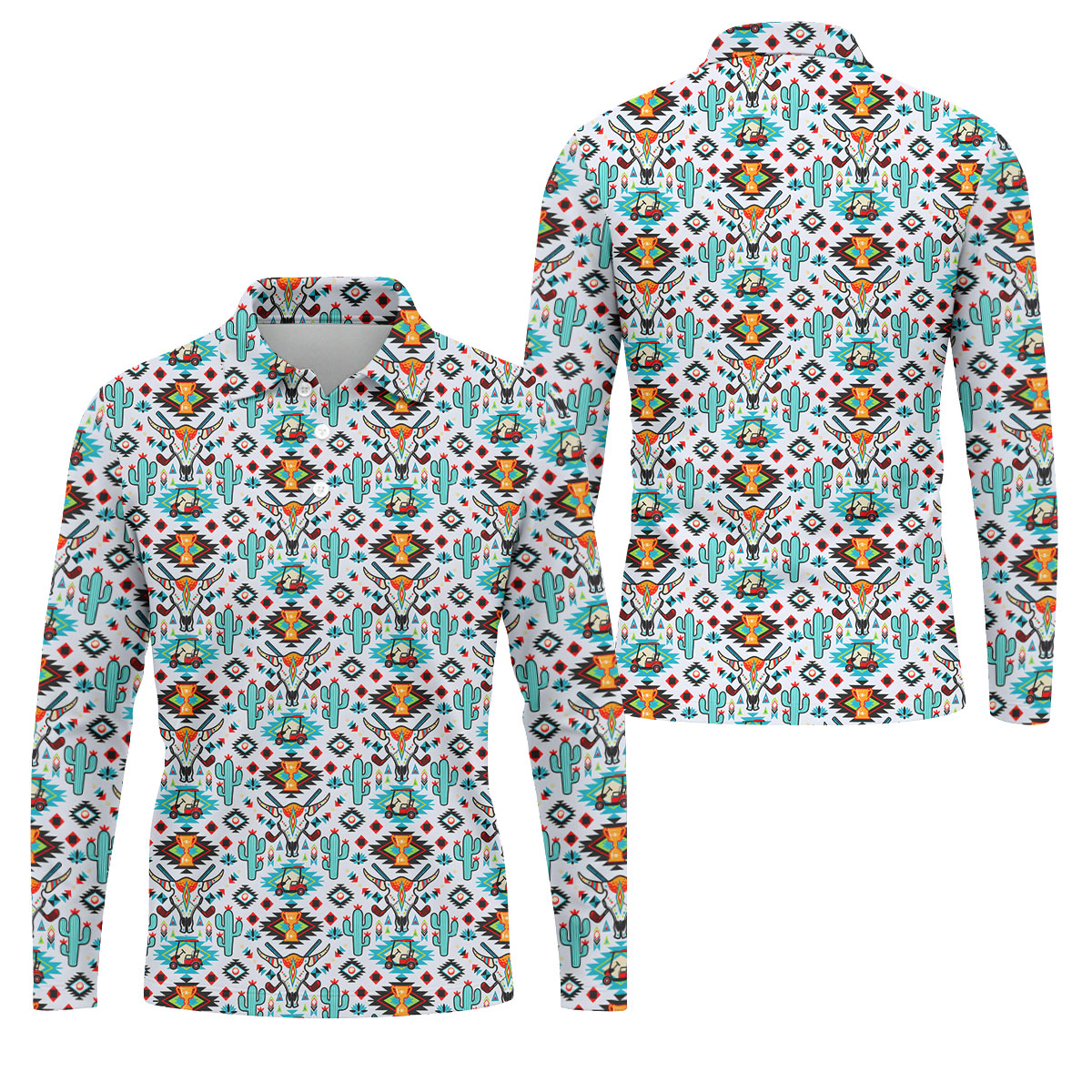 Southwestern Golf Pattern Polo Shirt, Golf Polo Shirts For Men, Mens Golf Apparel