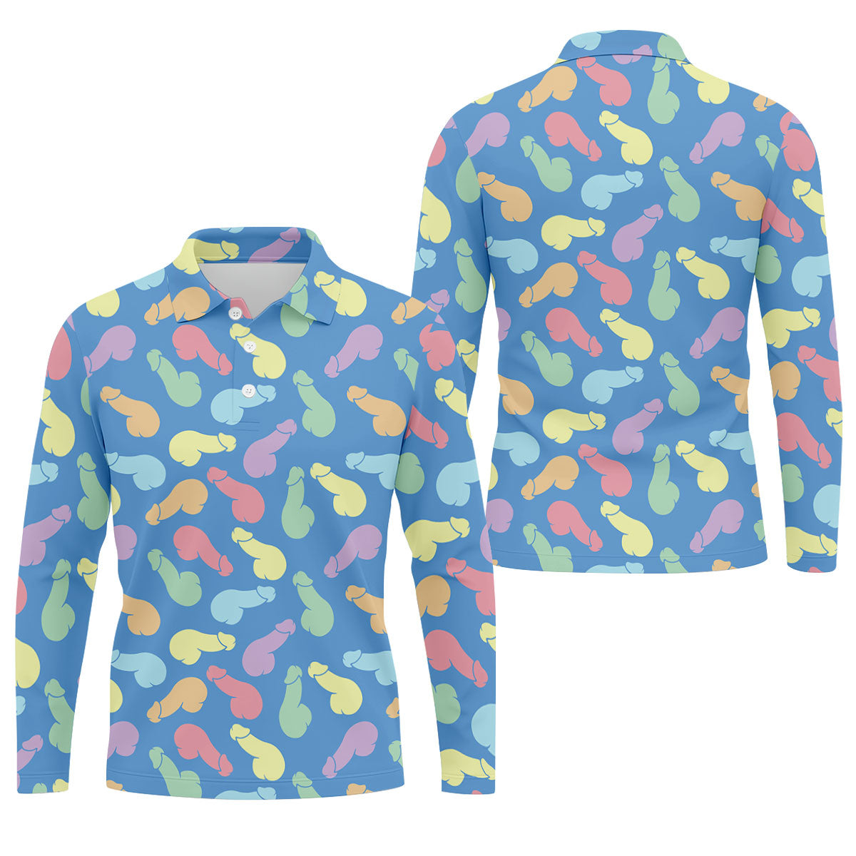 Funny Pastel Adult Pattern Blue Polo Shirt, Mens Golf Polo, Golf Shirts For Men