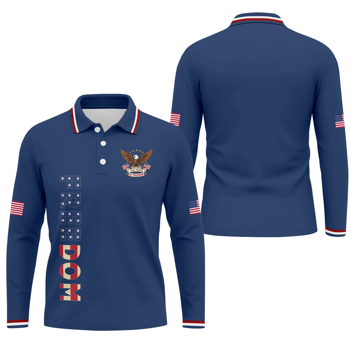 250 Years Of Freedom US Flag Logo Navy Golf Shirt, Patriotic 4th Of July Golf Shirts For Men