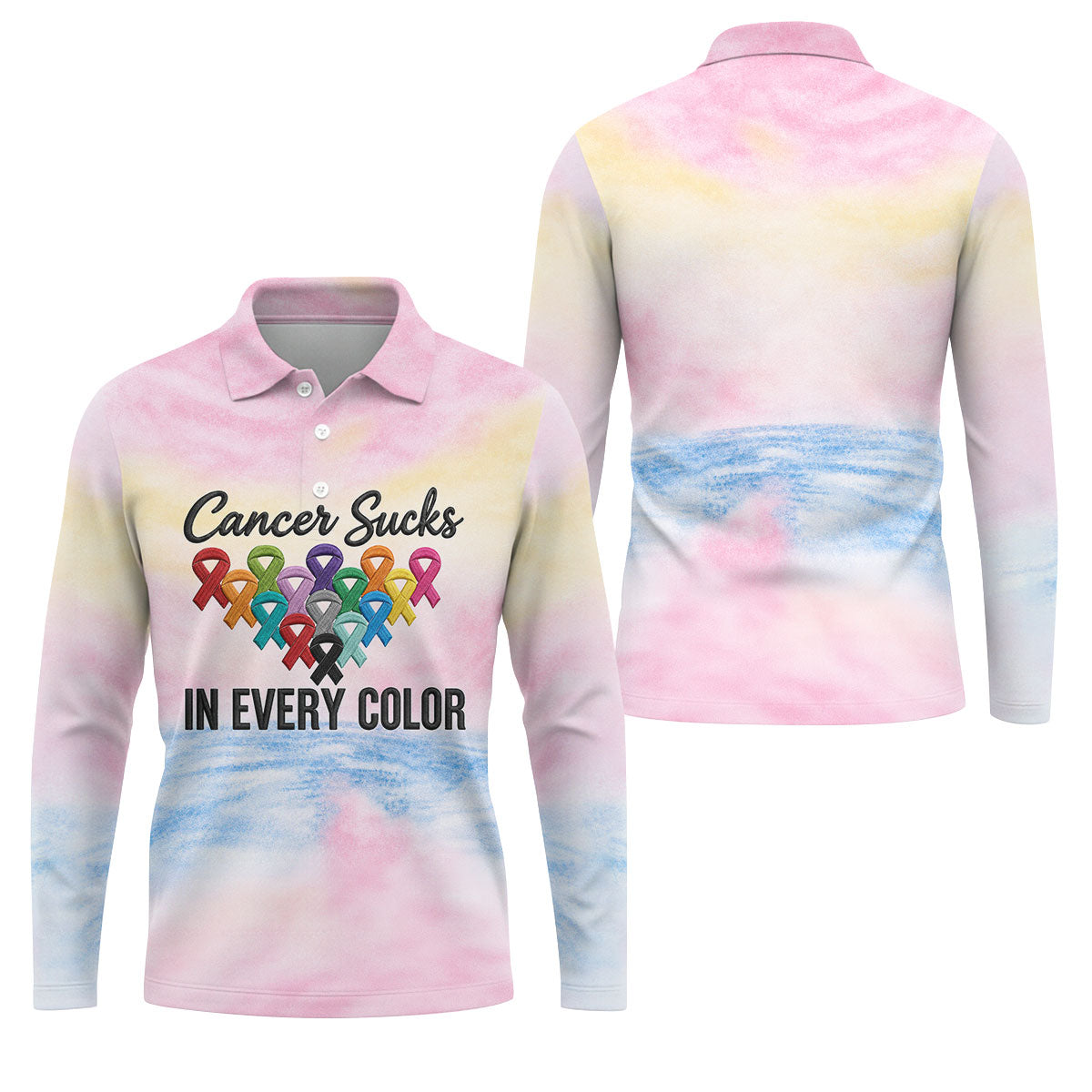 Cancer Sucks In Every Color Ribbon Polo Shirt, Mens Golf Polo, Printed Golf Shirts