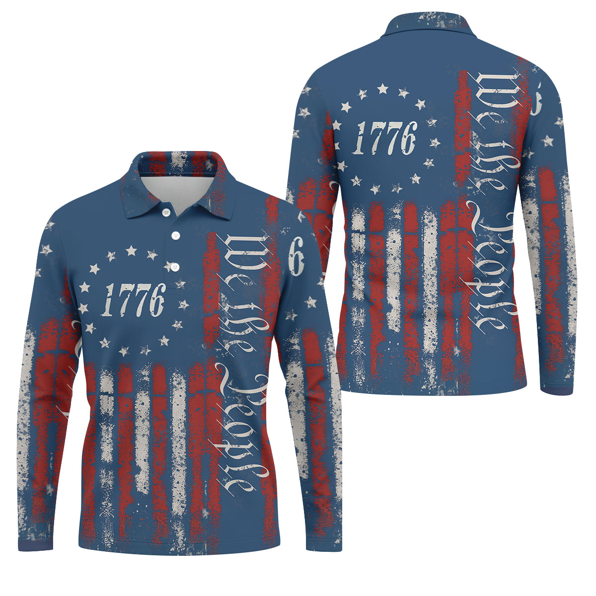 1776 We The People Red White Blue 250th Golf Shirt, Patriotic 4th Of July Golf Shirts For Men