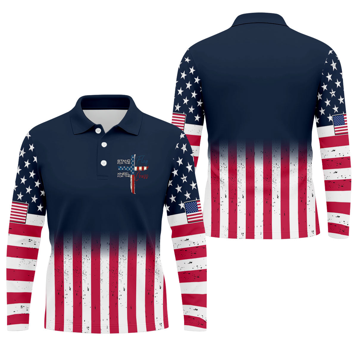 Stand For The Flag Kneel For The Cross Patriotic Golf Shirt, 250 Years 4th Of July Golf Shirts For Men