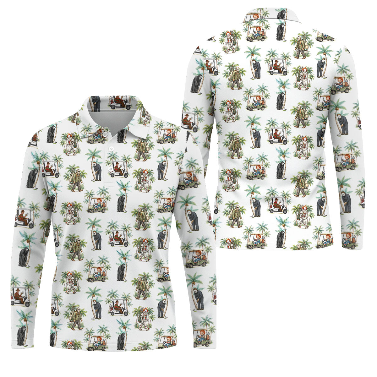 Tropical Horror Character Halloween Golf Shirt, Printed Golf Shirts, Golf Apparel For Men
